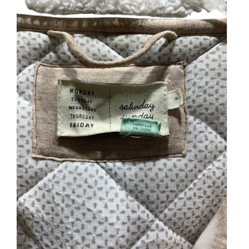 Saturday Sunday Quilted Hooded Jacket Beige Full Zip Pockets Cozy Womens sz M