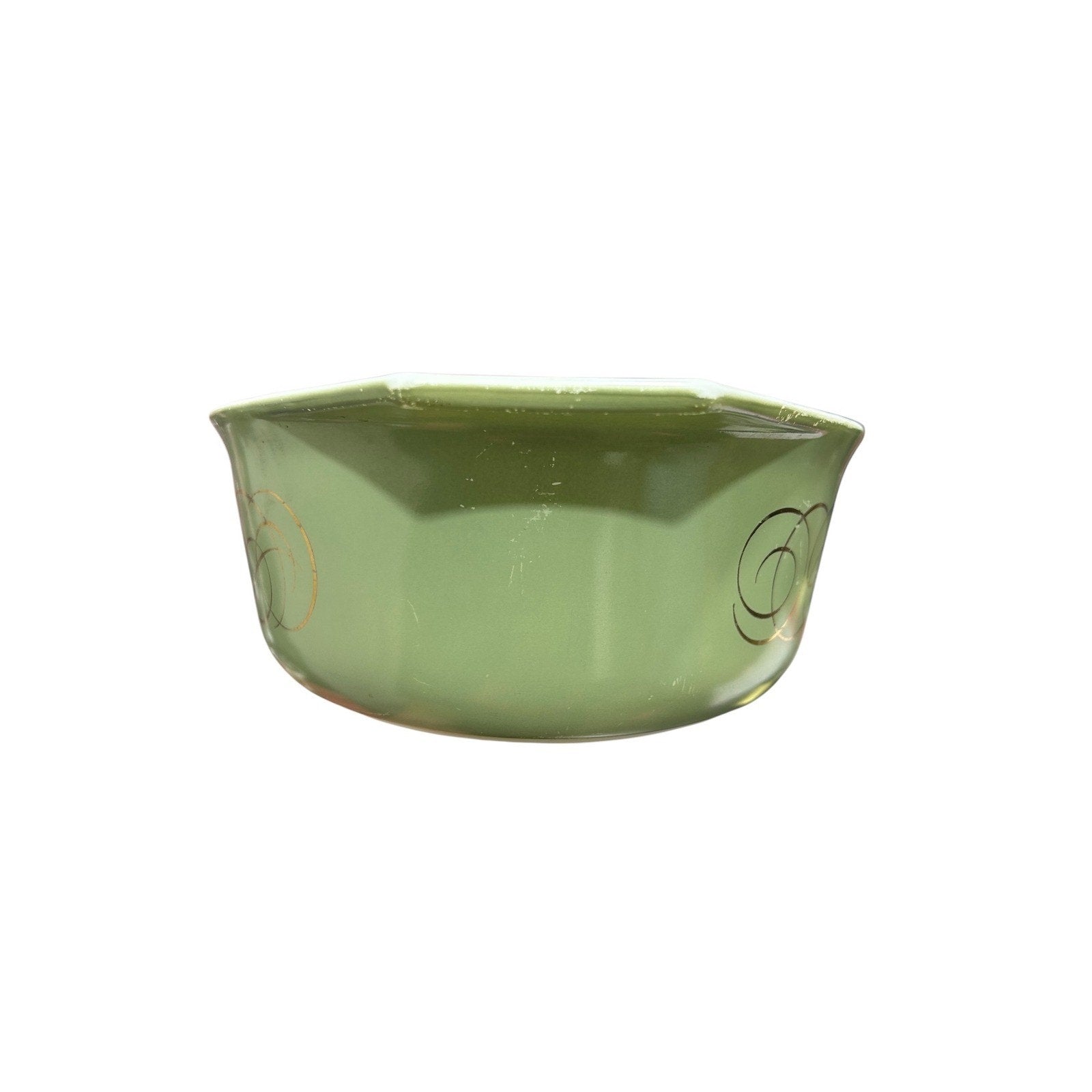 Pyrex 045 Golden Scroll 2.5 Qt Oval Casserole Dish Sage Green Gold No Lid