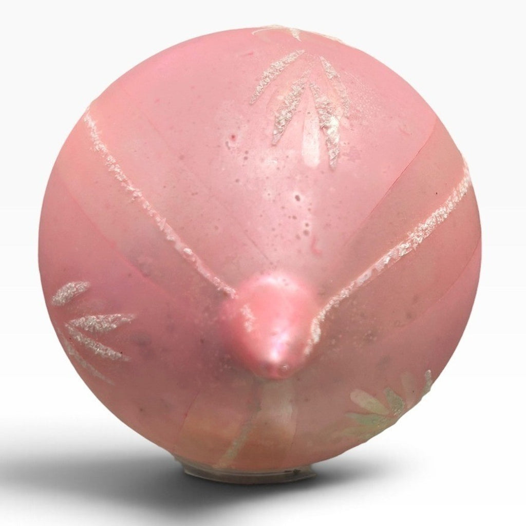 Vintage Poland Pink Frosted Glass Teardrop Christmas Ornament Silver Starburst