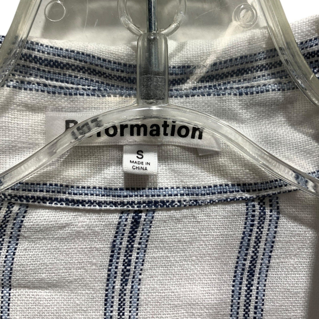 Reformation Womens Small White Navy Blue Striped 100% Linen Button Down Shirt S