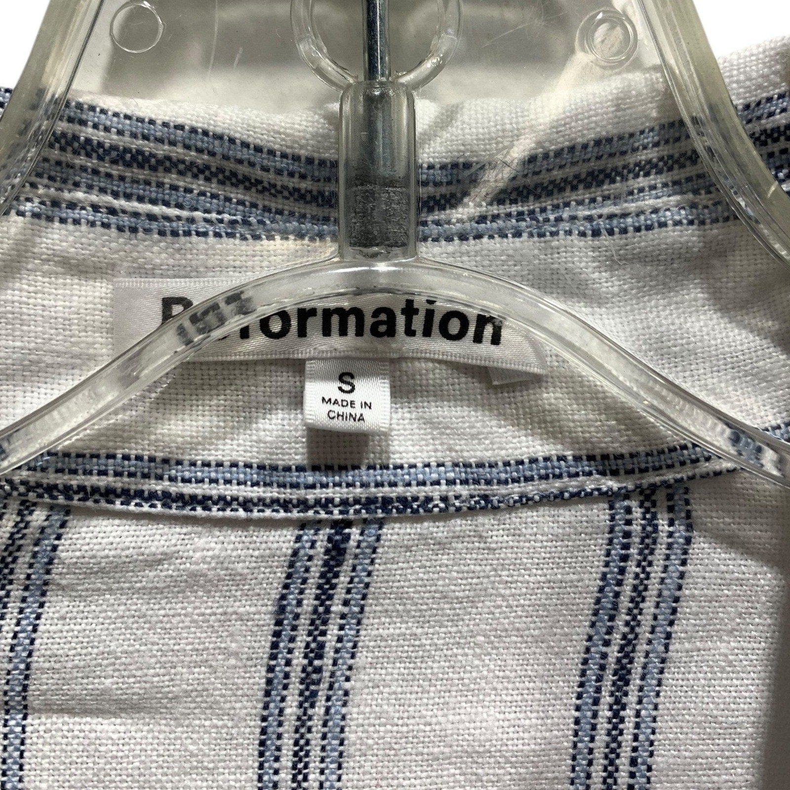 Reformation Womens Small White Navy Blue Striped 100% Linen Button Down Shirt S