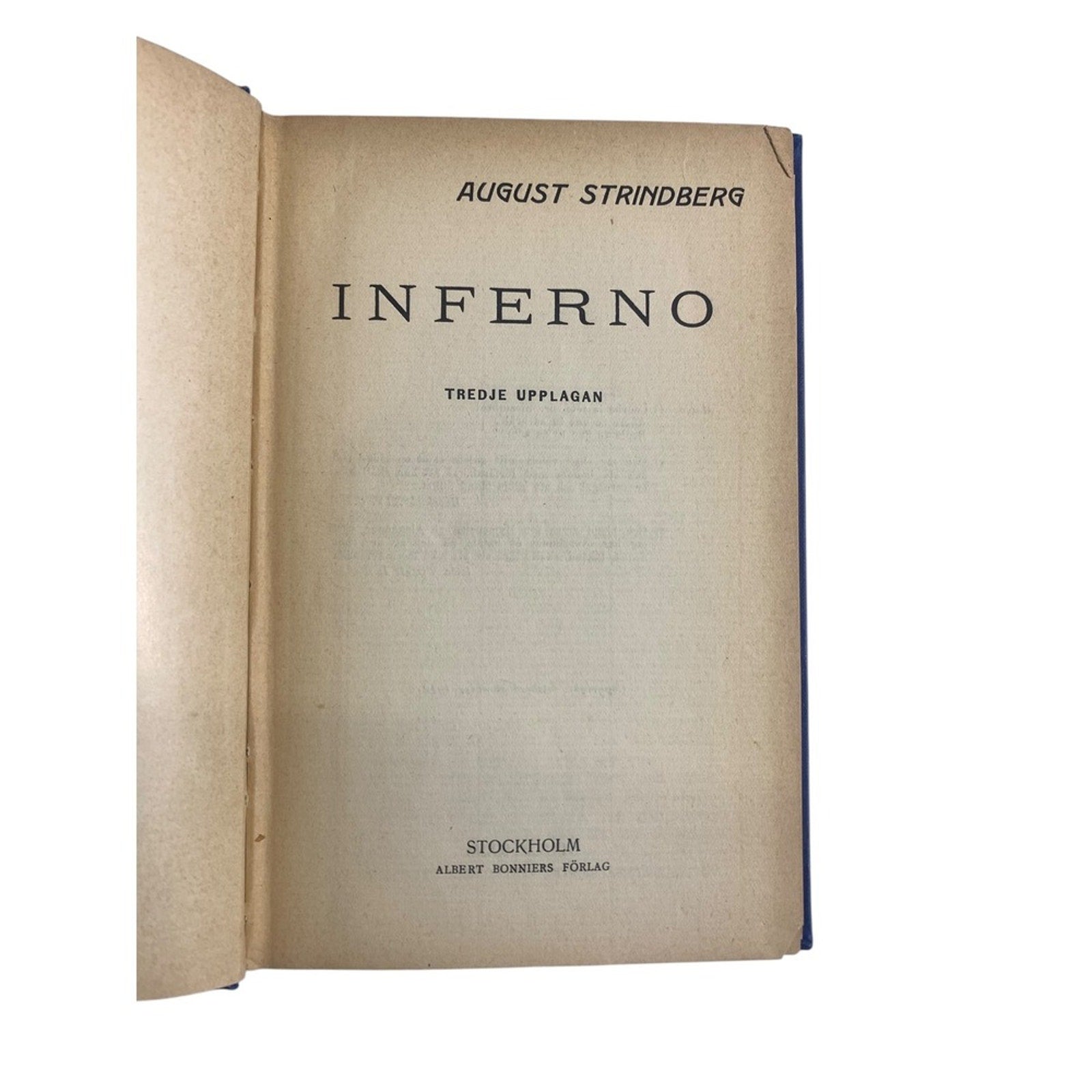 August Strindberg Inferno Tredje Upplagan Swedish Novel Hardcover Book