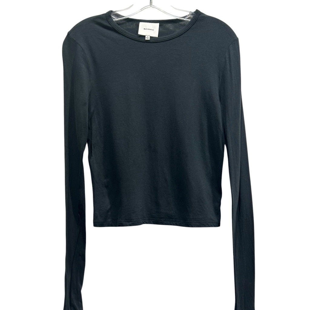 Reformation Women Black Long Sleeve Crewneck Crop Top Made in USA Slim Fit Large