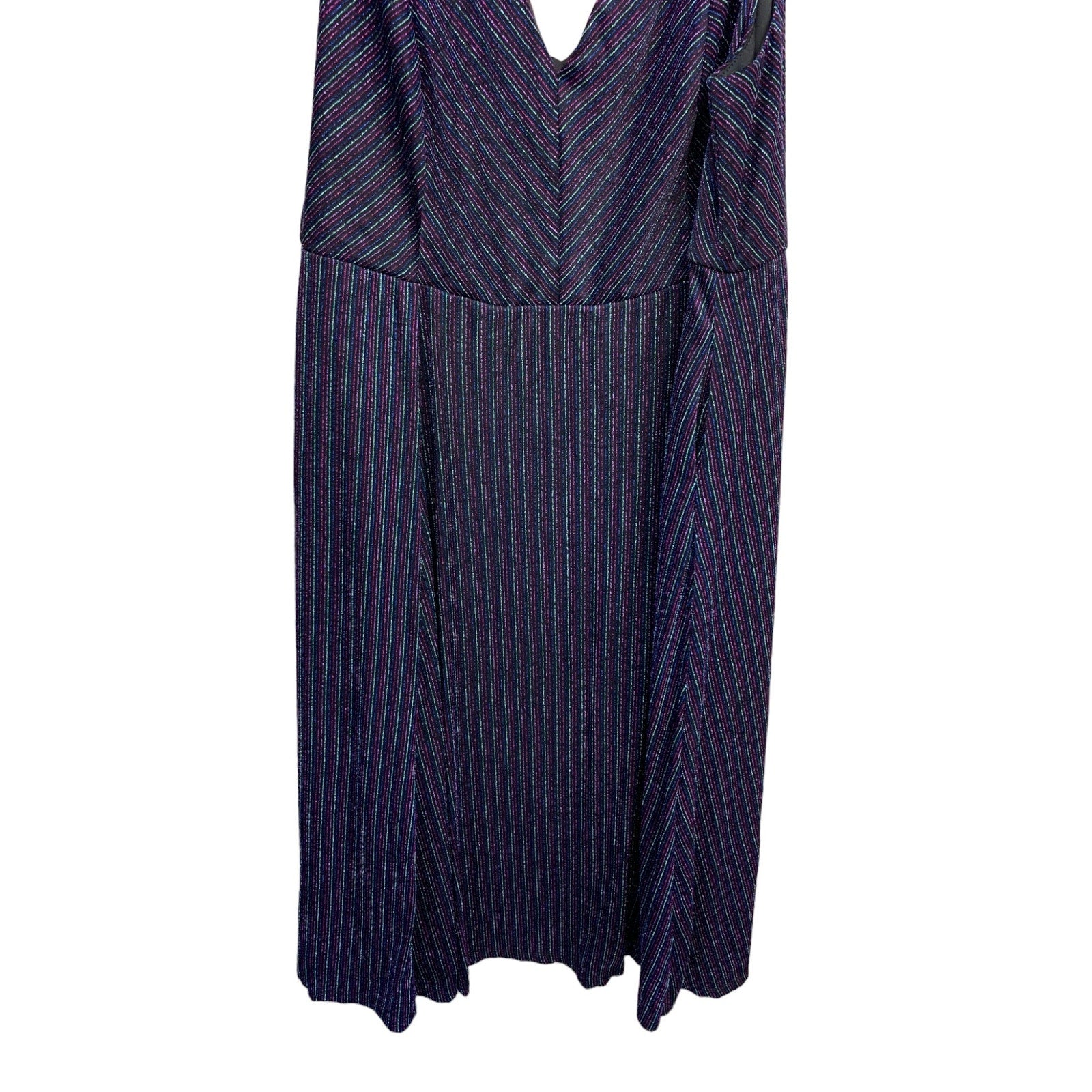 NWT TORRID Dark Blue & Multi Stripe Shimmer Midi Skater Dress sz 4
