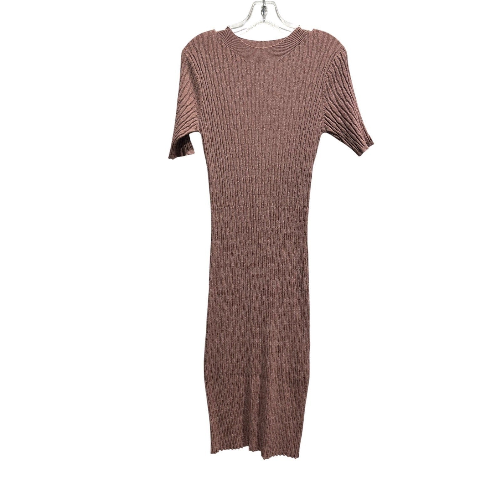 Varley Fara Textured Knit Midi Dress Womens Mauve Rose Short Sleeve Ribbed Small