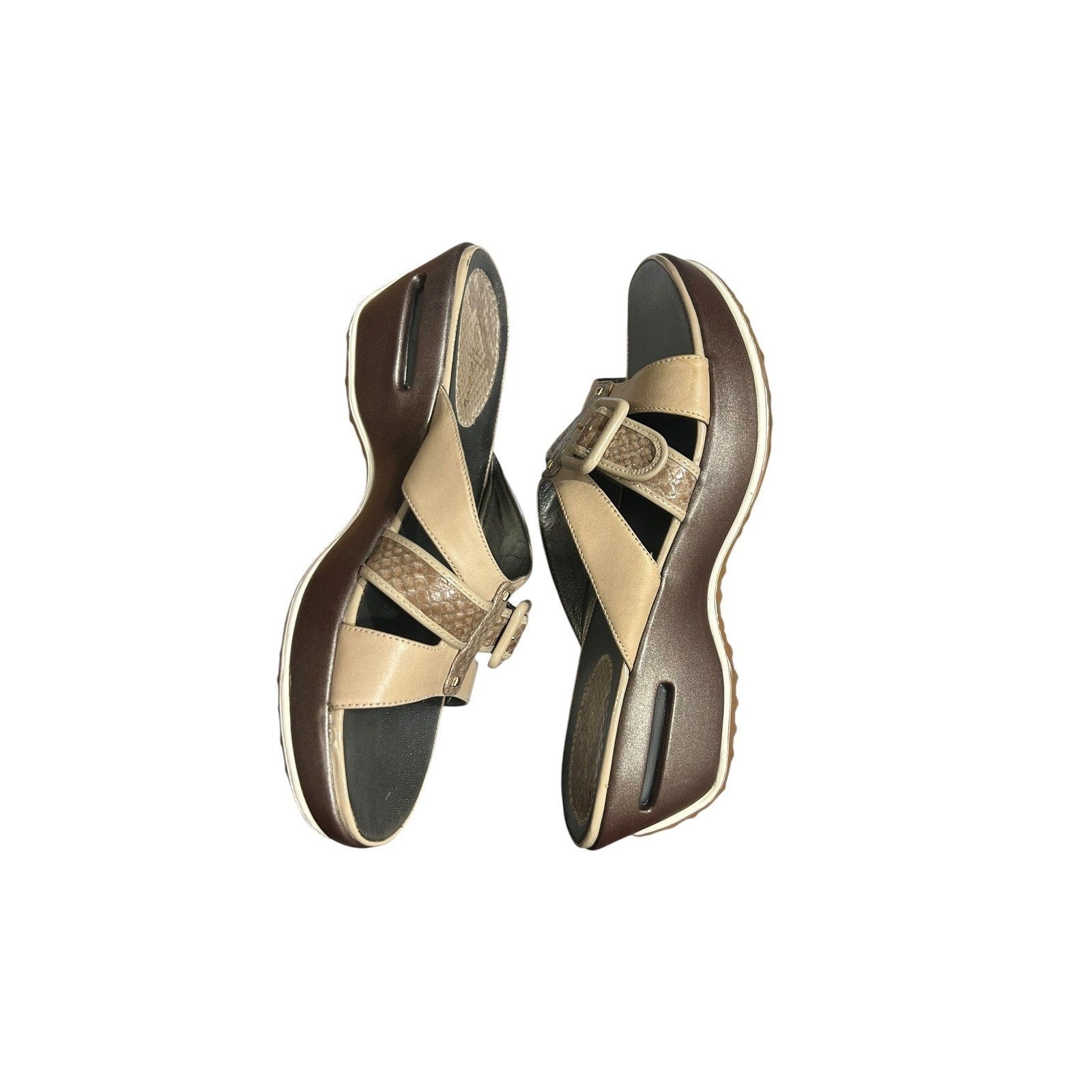 Cole Haan wedge slip-on slide sandals Beige Leather Snakeskin 6.5B