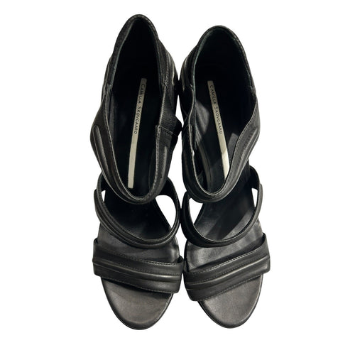 Camilla Skovgaard Black Leather Suede Architectural Wedge Sandals Size 41 club