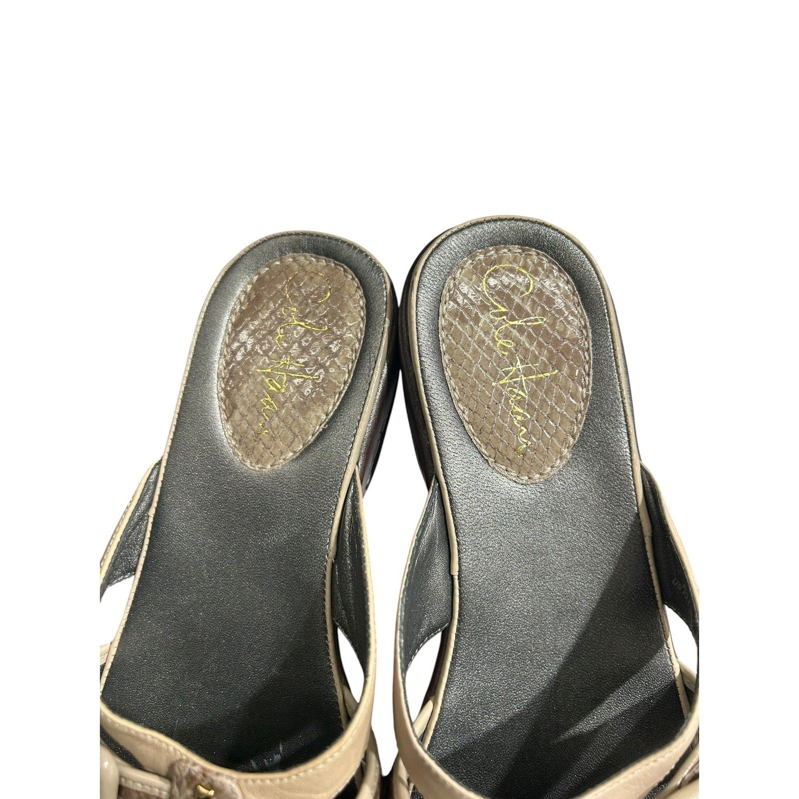 Cole Haan wedge slip-on slide sandals Beige Leather Snakeskin 6.5B
