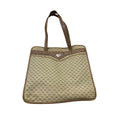 Vintage Gucci GG Monogram Tote Bag Handbag Purse Brown Leather Trim