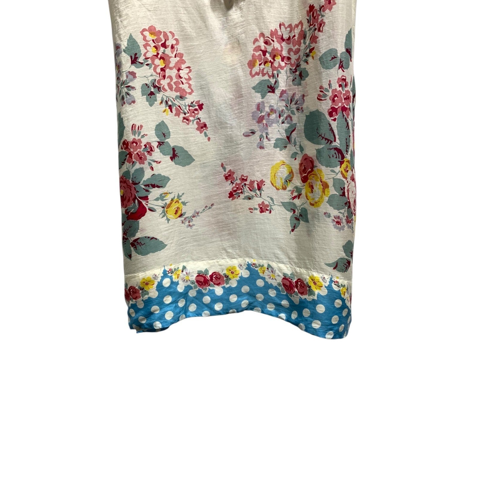 Johnny Was Silk Floral Tunic Dress XS Beaded Neckline Polka Dot Hem Vintage