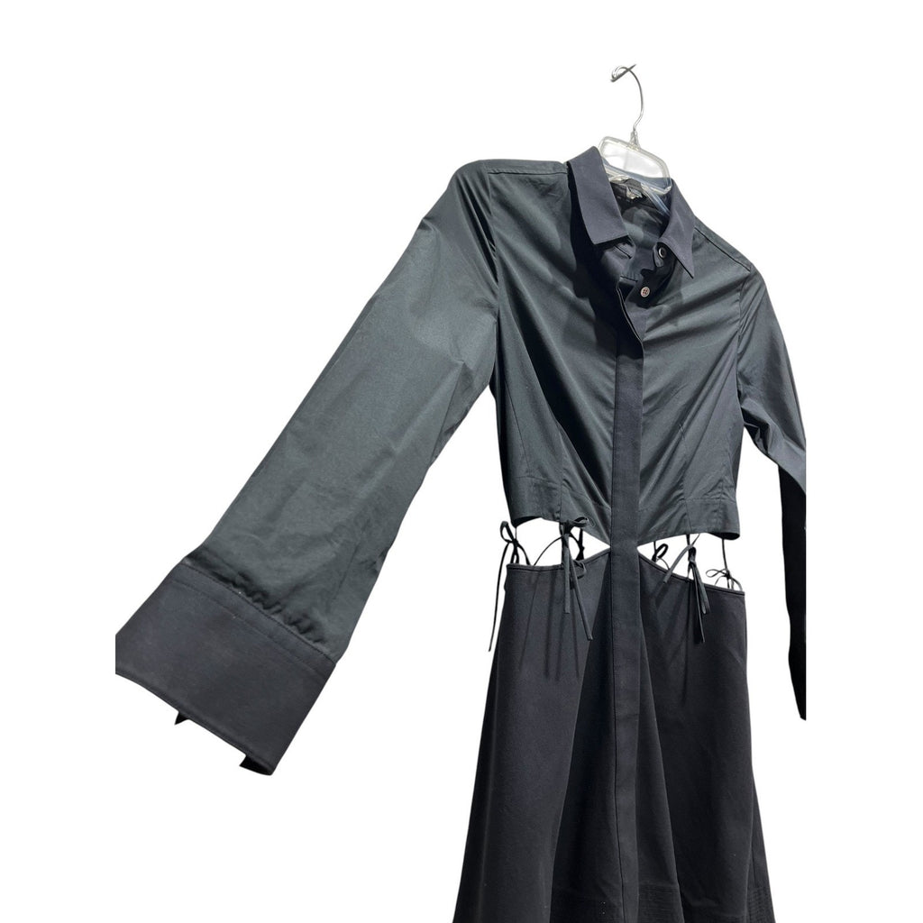 Alexander Wang Black Cotton Cutout Tie Waist Shirt Dress Size 2 Long Sleeve