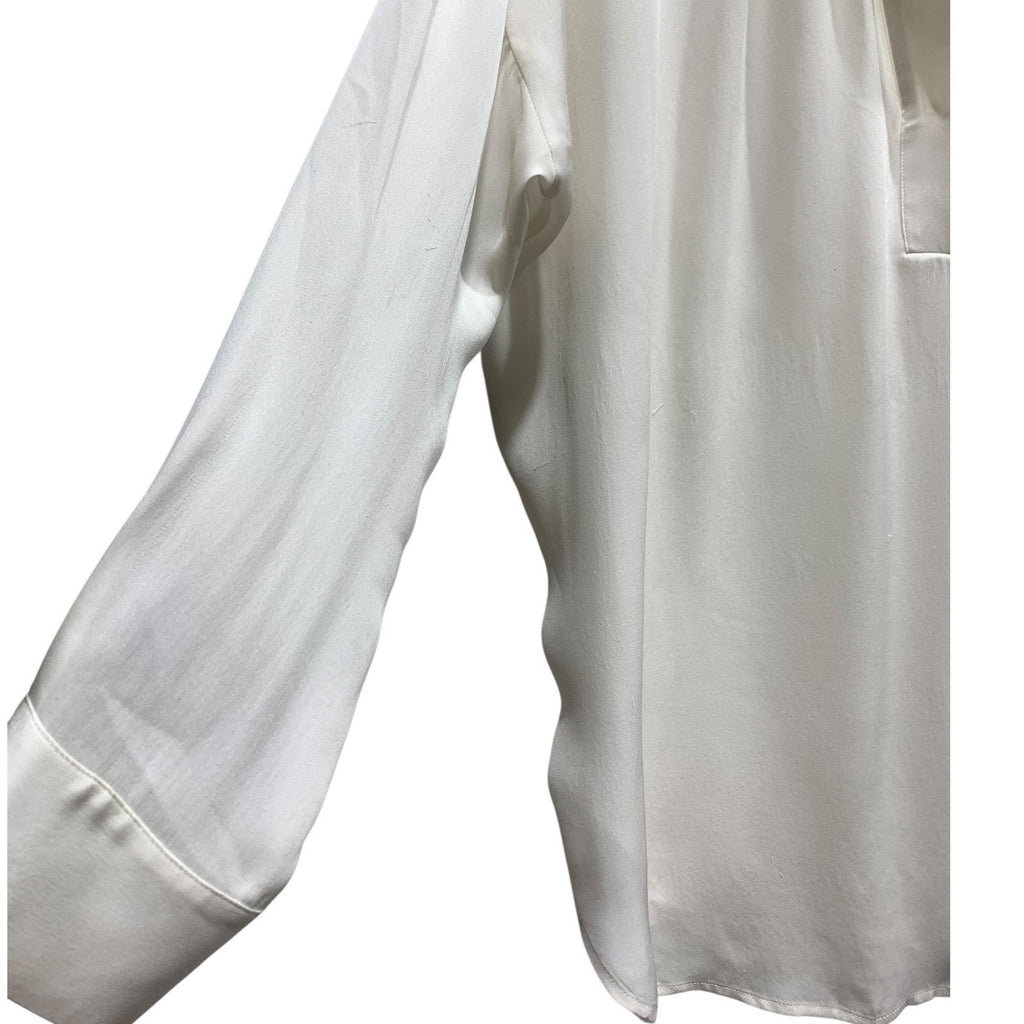 VINCE long sleeve V-Neck Silk Banded Collar Blouse Women Ivory Professional sz s