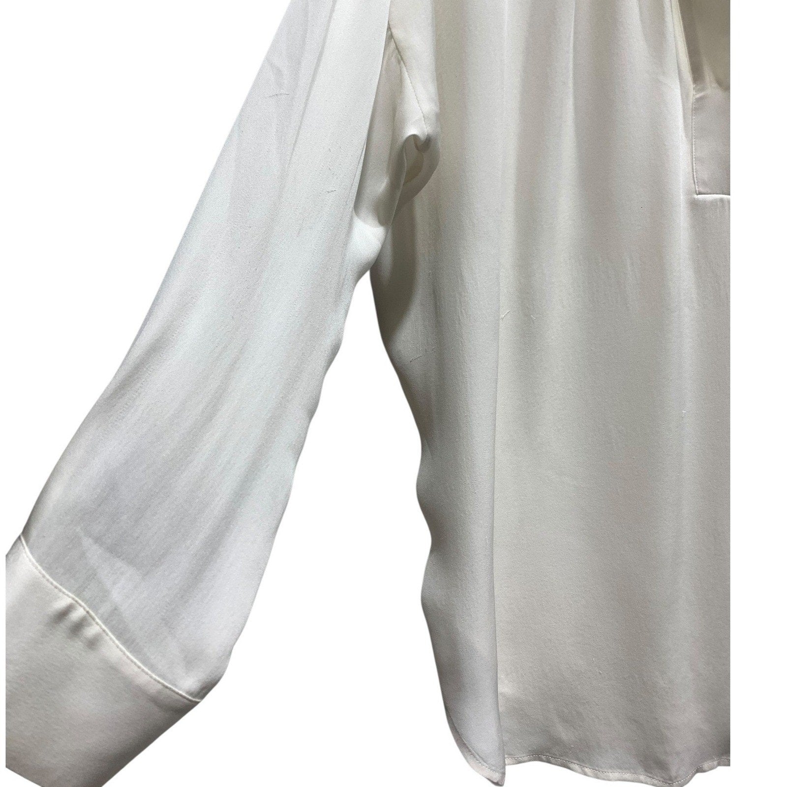 VINCE long sleeve V-Neck Silk Banded Collar Blouse Women Ivory Professional sz s