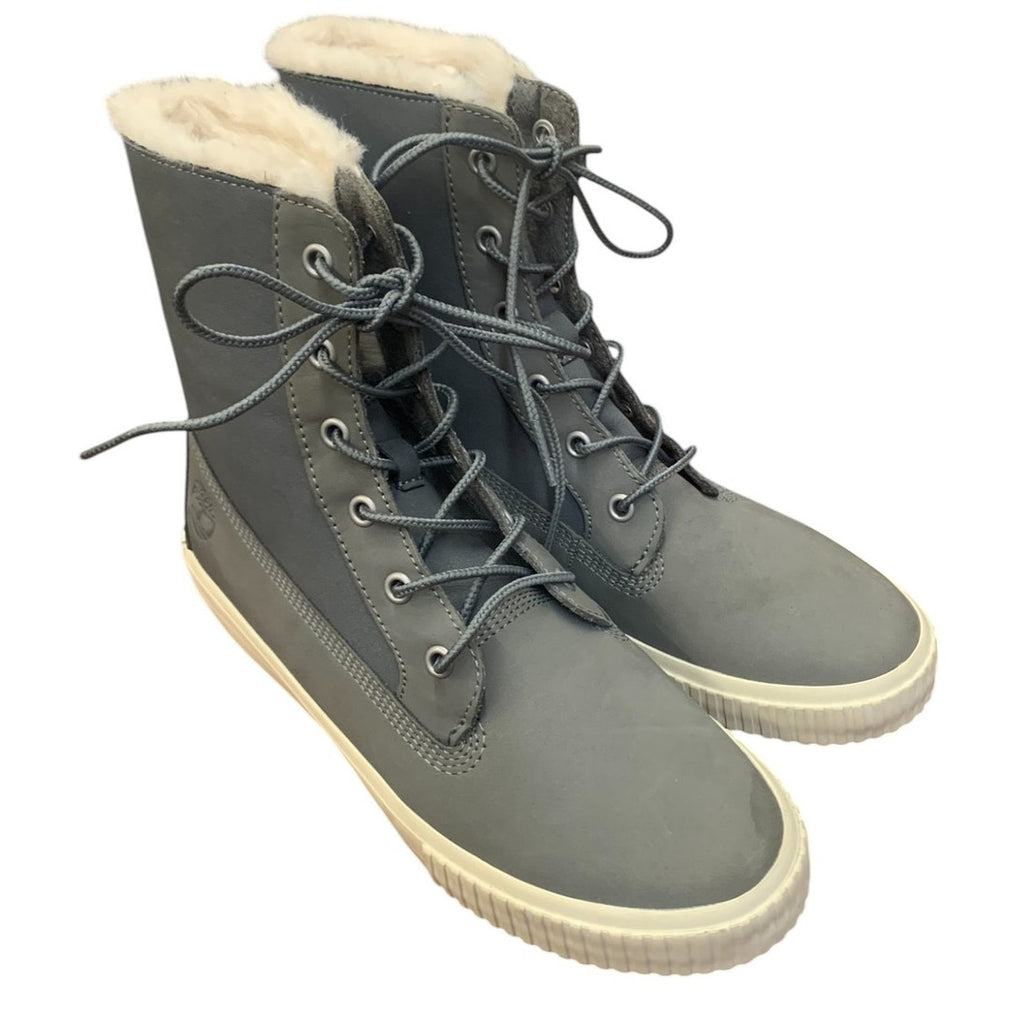 Timberland Women's Skyla Bay 6" Gray Faux Fur Fold Down Nubuck Boot US 8.5