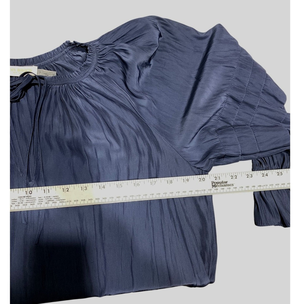 Ramy Brook Navy Blue Randi Puff Sleeve Top Tiered Sleeve V Neck Top size medium