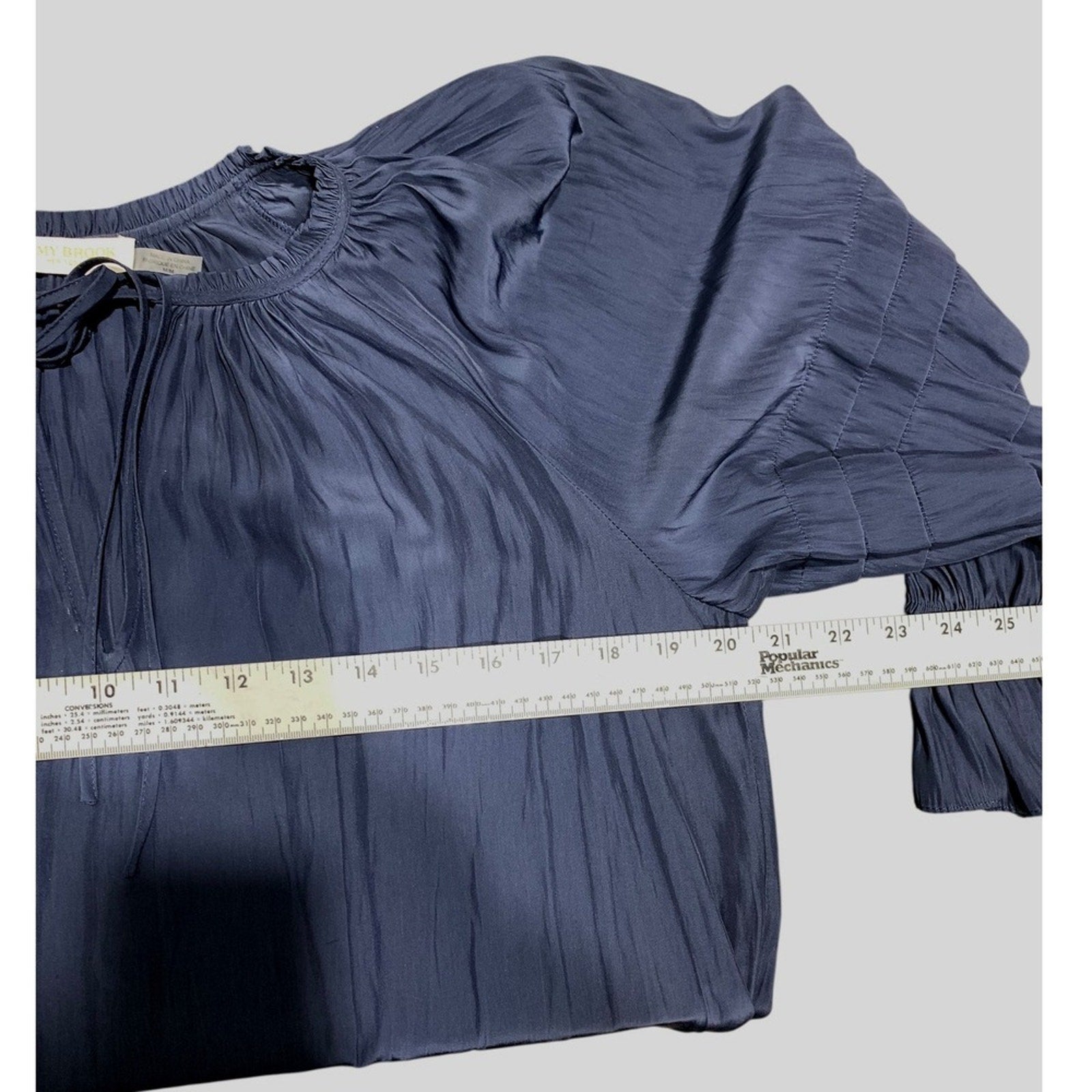 Ramy Brook Navy Blue Randi Puff Sleeve Top Tiered Sleeve V Neck Top size medium
