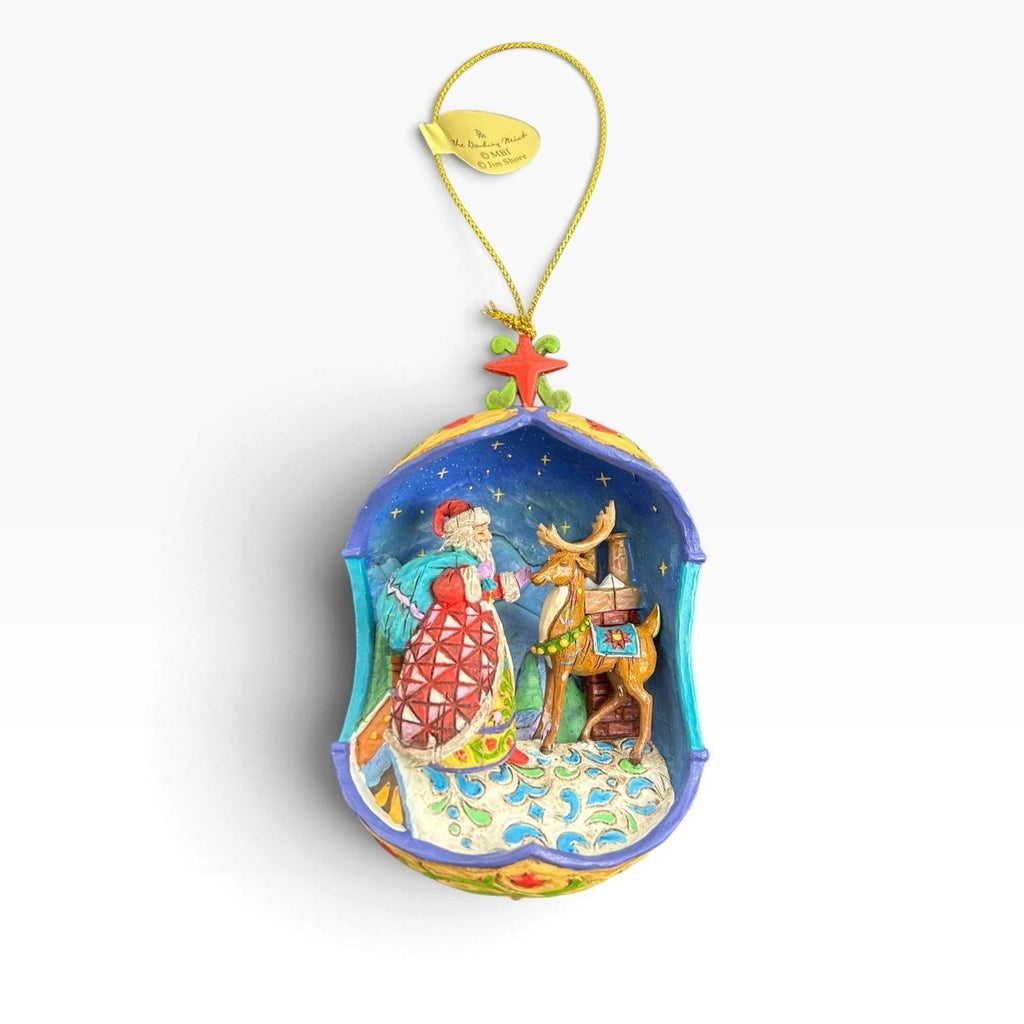 Jim Shore Heartwood Creek 2007 Santa and Reindeer Ornament 4.5" Diorama