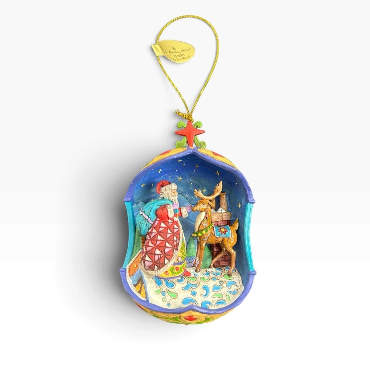 Jim Shore Heartwood Creek 2007 Santa and Reindeer Ornament 4.5" Diorama