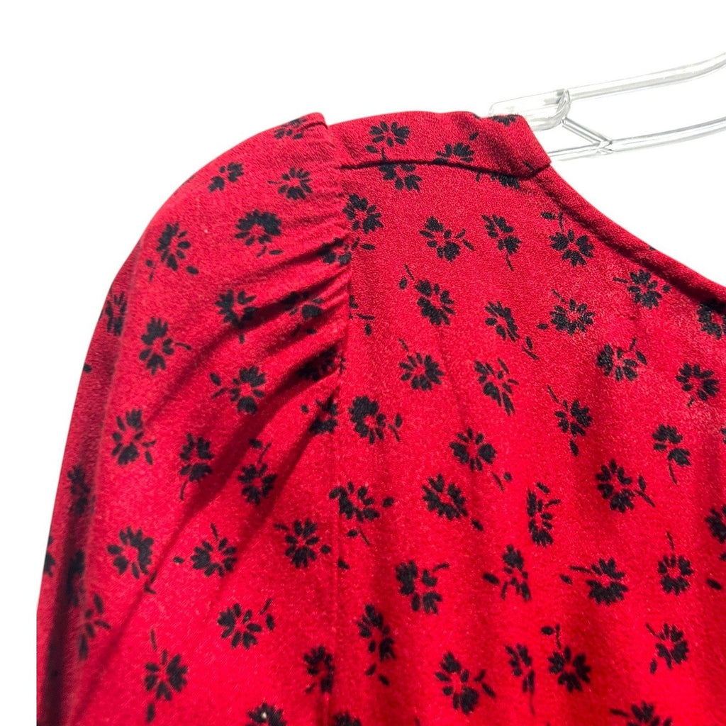 Reformation Red Black Floral Sweetheart Button Front Mini Dress Size 6