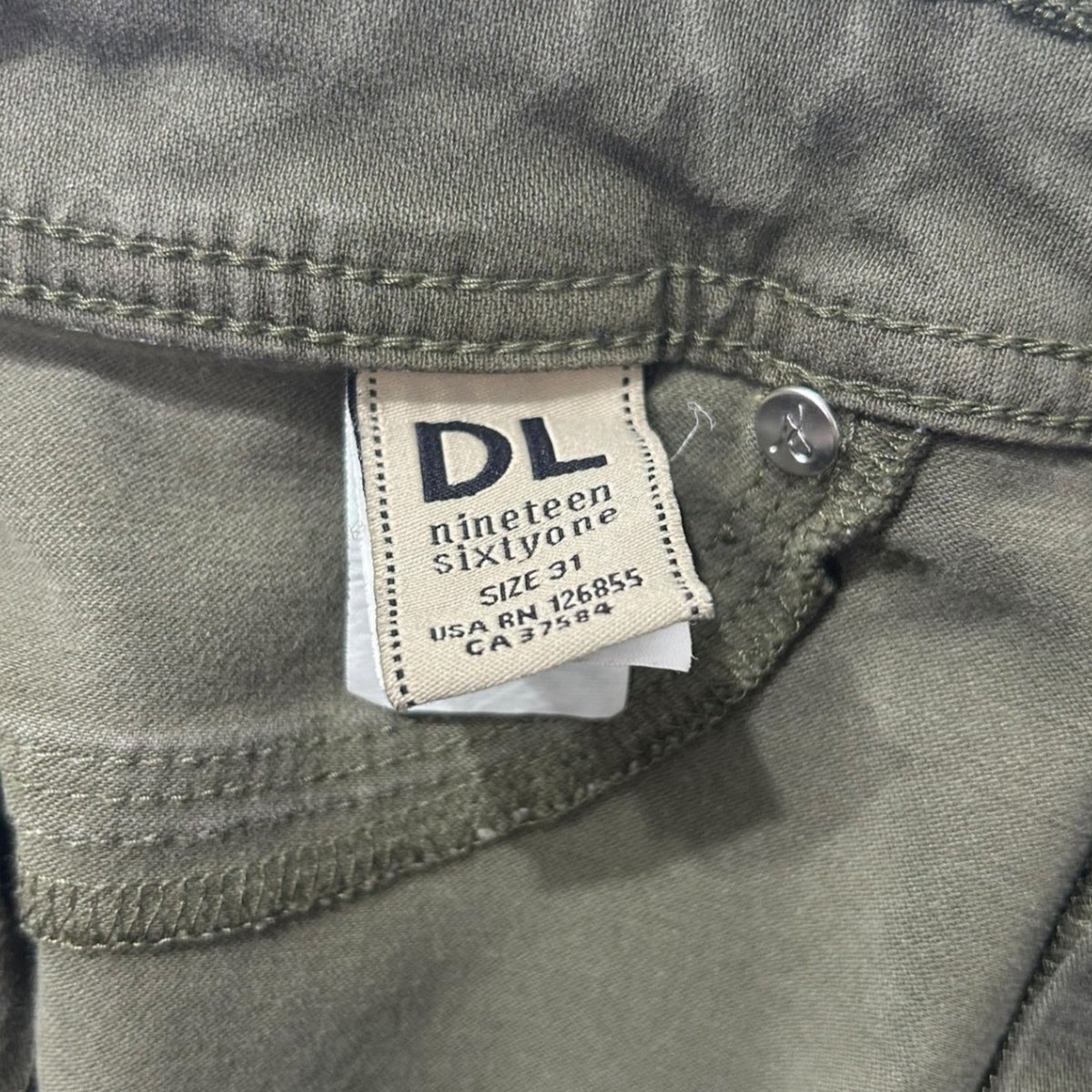 DL1961 Nina High Rise Skinny Pants Olive Green 4-Way Stretch Size 31 UTILITY MIN