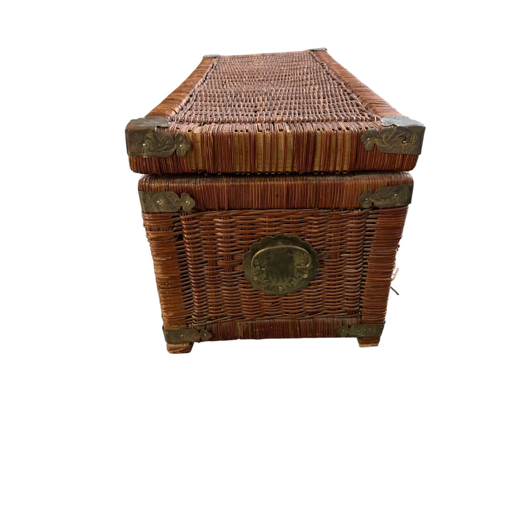 Vintage Chinoiserie Hand Woven Wicker Chest 28"
