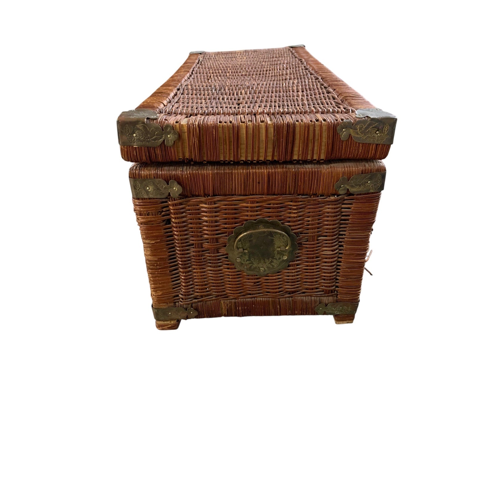 Vintage Chinoiserie Hand Woven Wicker Chest 28"