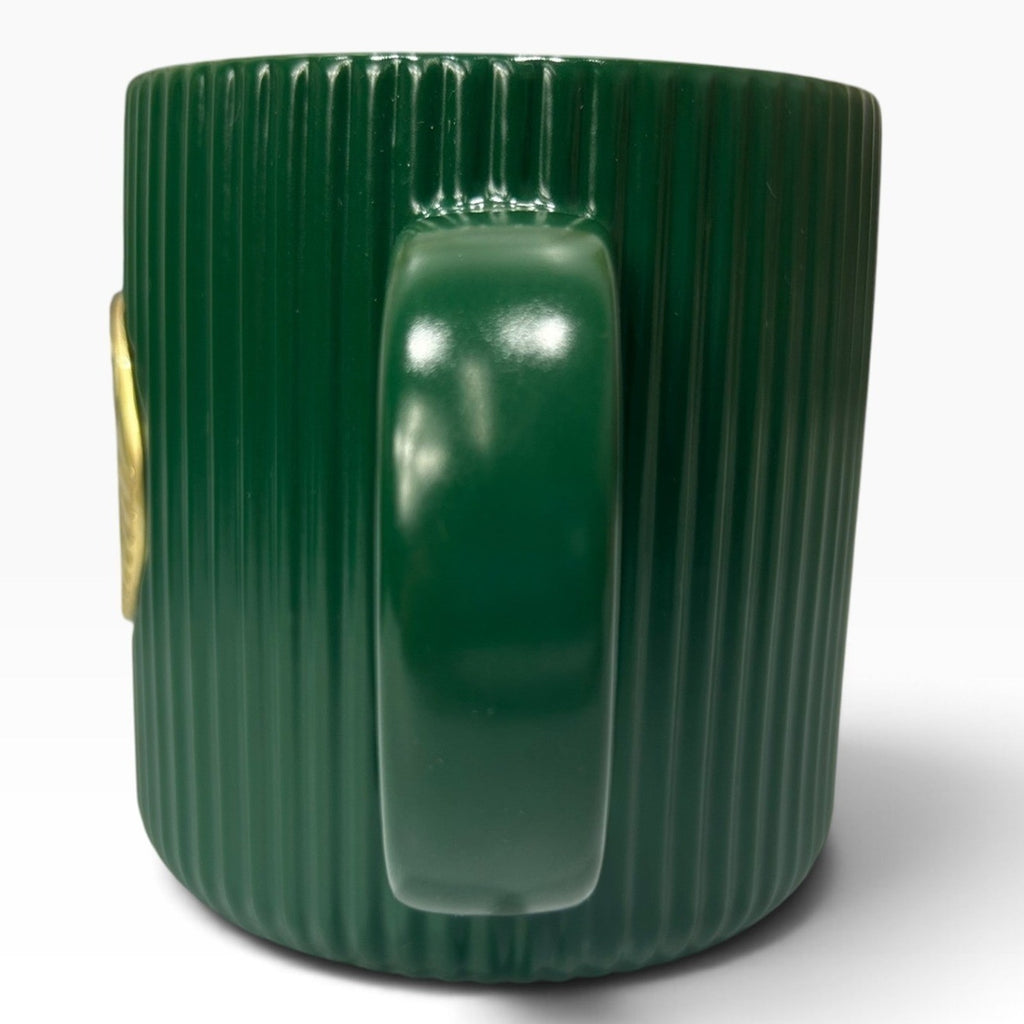 Starbucks Limited Edition 14oz Ribbed Green Ceramic Mug Gold Siren Logo with Box