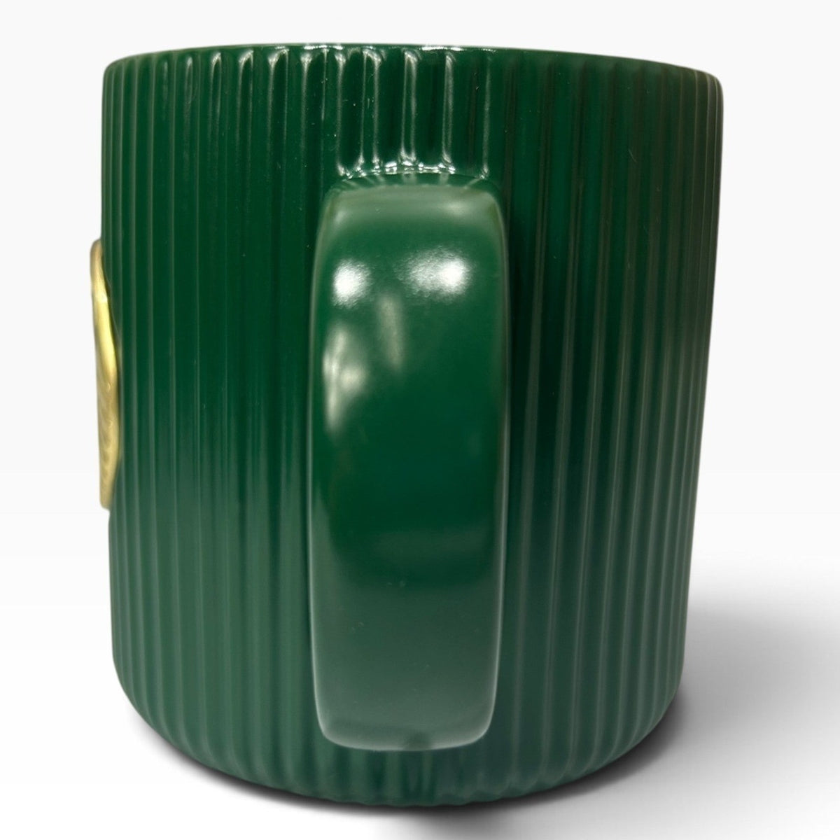 Starbucks Limited Edition 14oz Ribbed Green Ceramic Mug Gold Siren Logo with Box