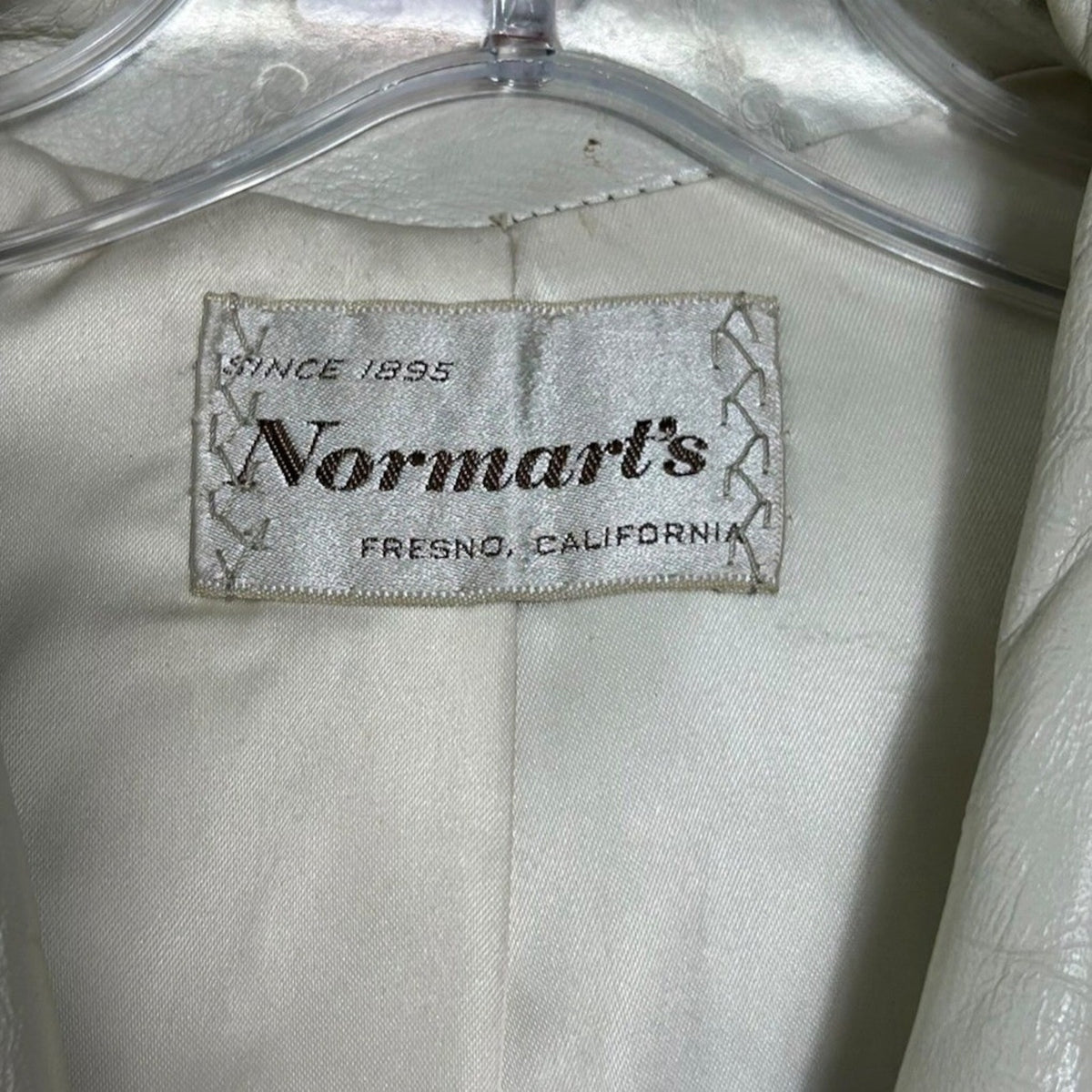 Vintage Normart's Leather faux Fur Collar Trench Coat Cream Belted Wrap Jacket S