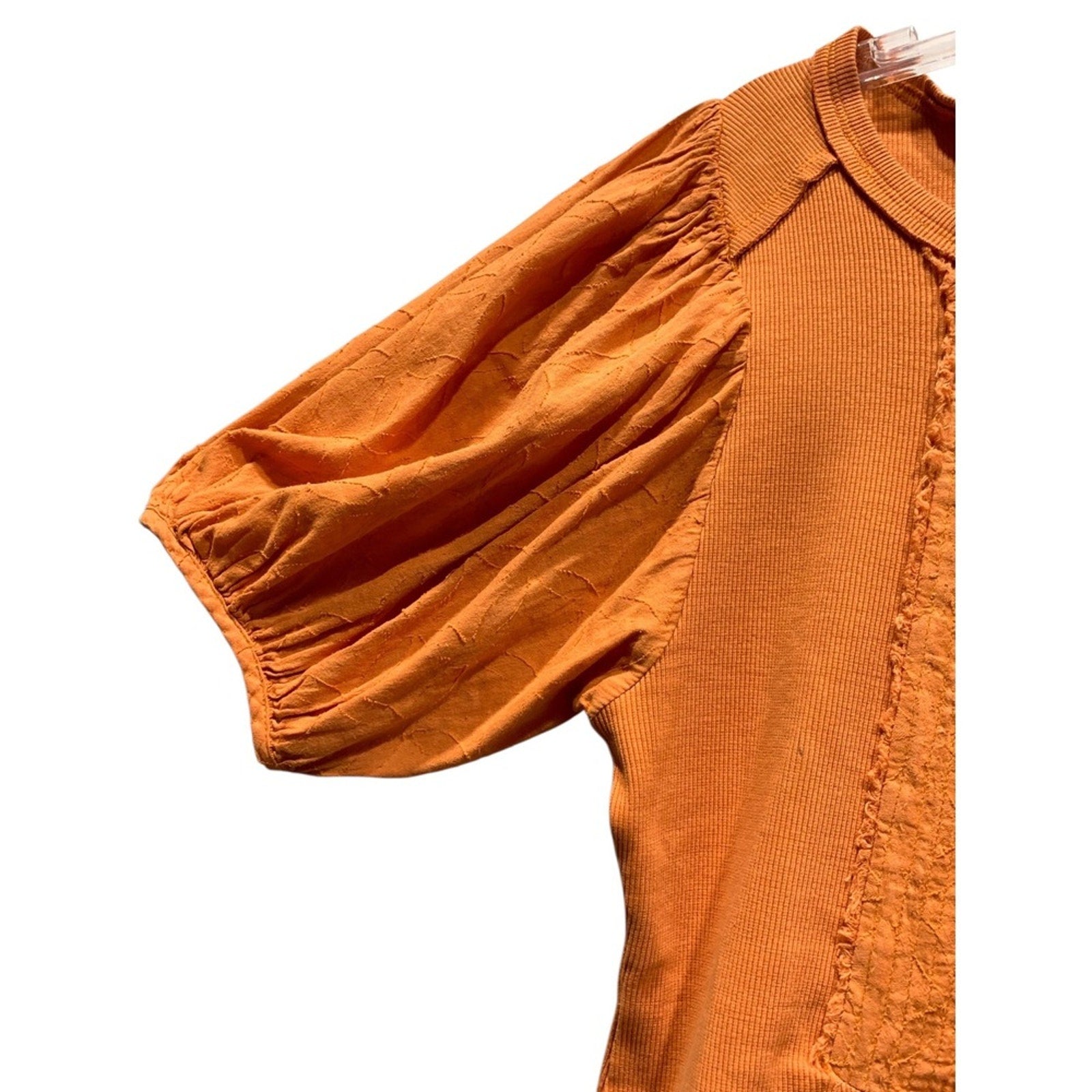 Anthropologie Pilcro Bella Puff Sleeve Henley Top Orange SZ Small holiday boho