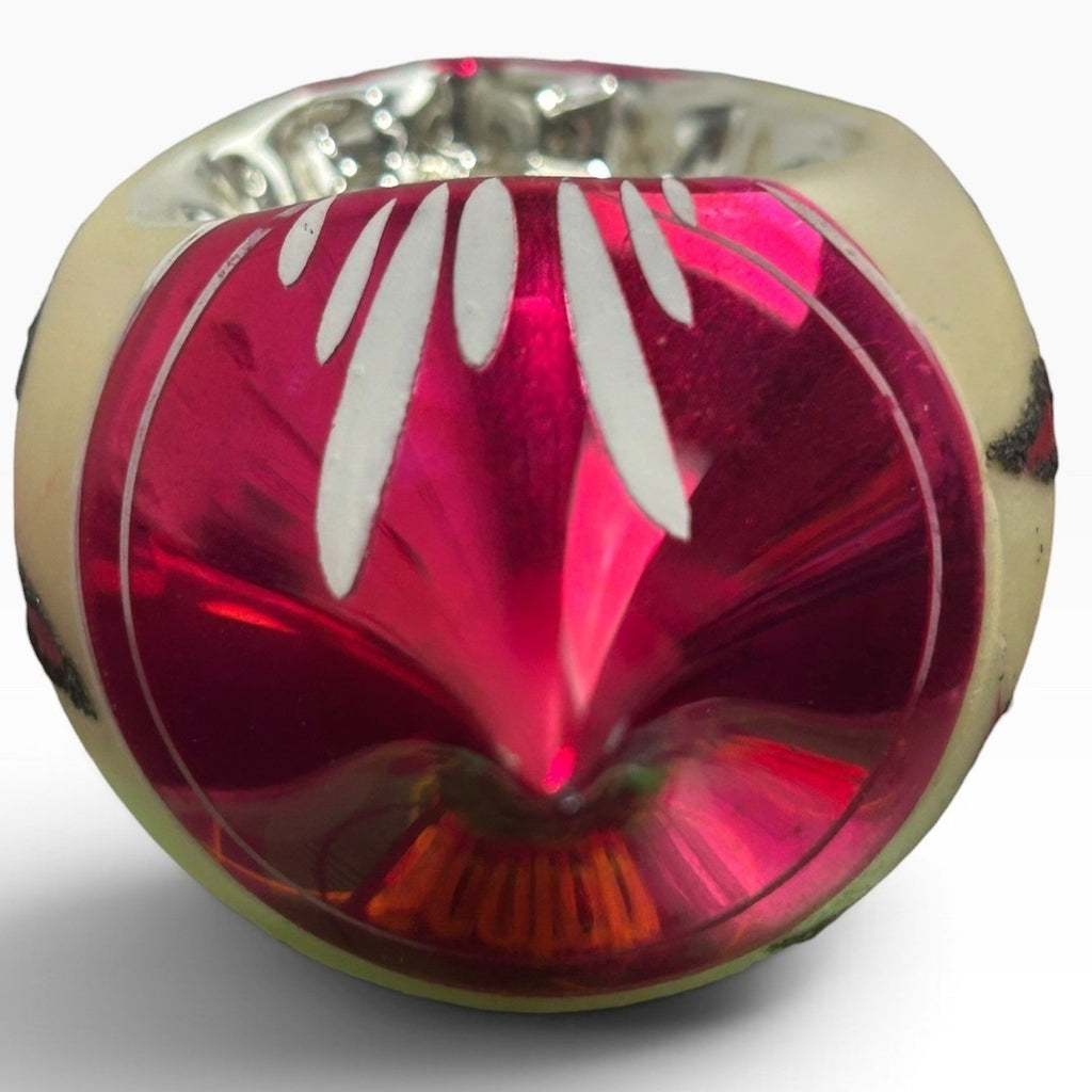 Vintage Poland Teardrop Indented Reflector Glass Christmas Ornament Red 3.25in