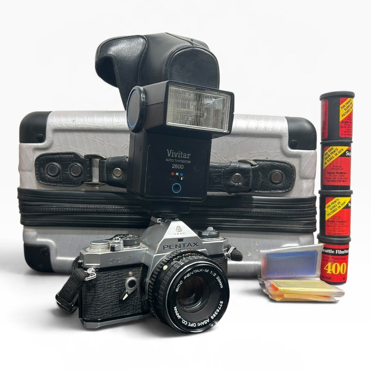 Tested Pentax MX 35mm SLR Film Camera SMC Pentax-M 50mm f/2 Lens Vivitar Flash