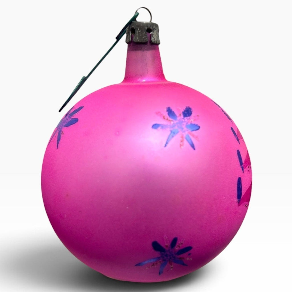 Vintage Poland Pink Glass Christmas Ornament Tree Starburst 2.5" Round Retro