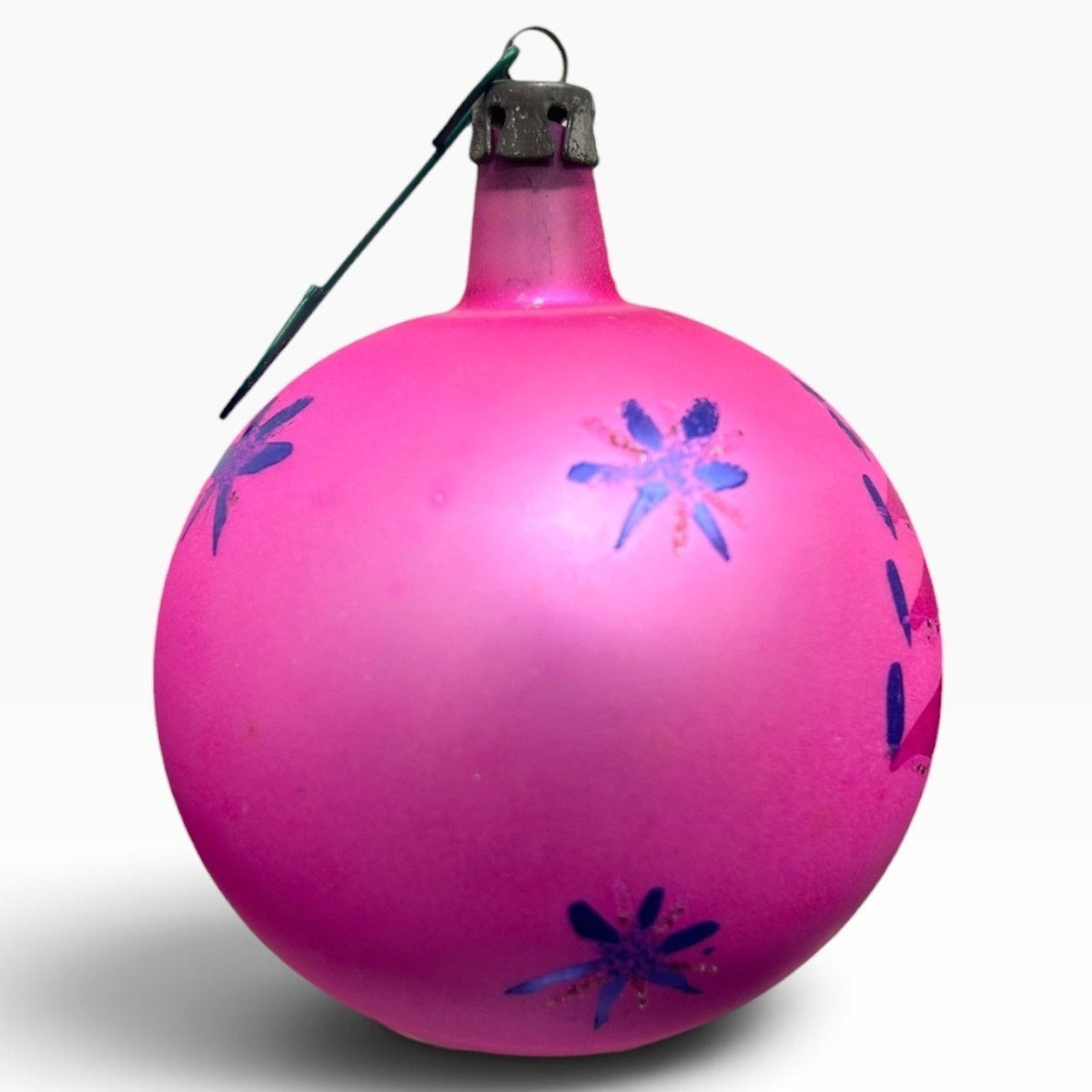 Vintage Poland Pink Glass Christmas Ornament Tree Starburst 2.5" Round Retro