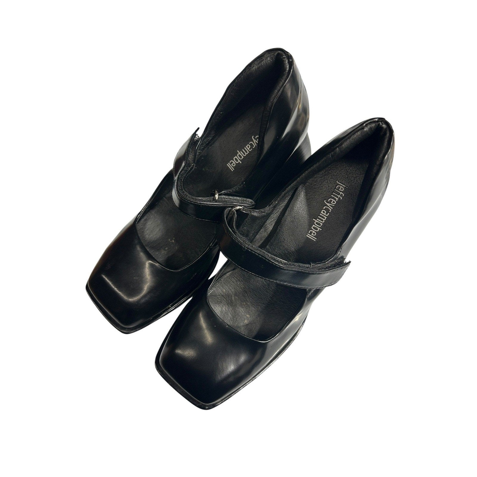 Jeffrey Campbell Reine Black Leather Square Toe Platform Mary Jane Pumps Size 7