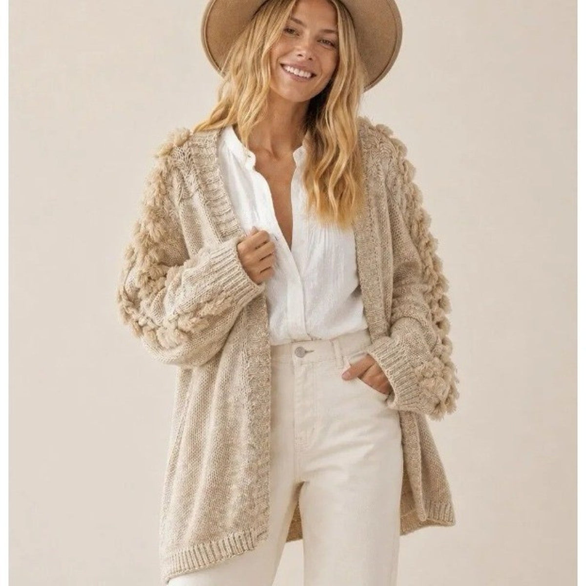 Anthropologie Braided Tassel Cardigan Oatmeal Beige Chunky Knit OS OVERSIZED