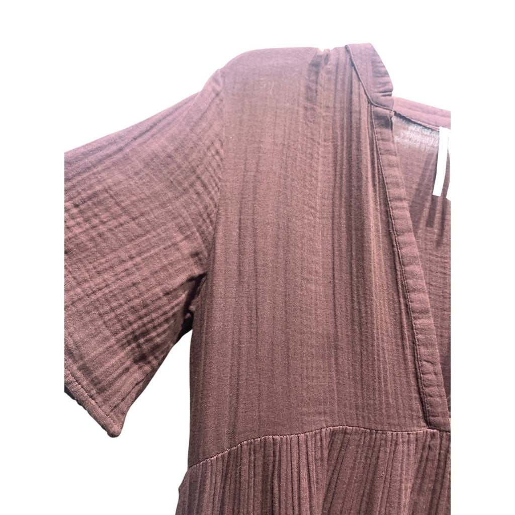 By Anthropologie Brown Cotton Gauze Tiered V-Neck Midi Dress Small fall boho