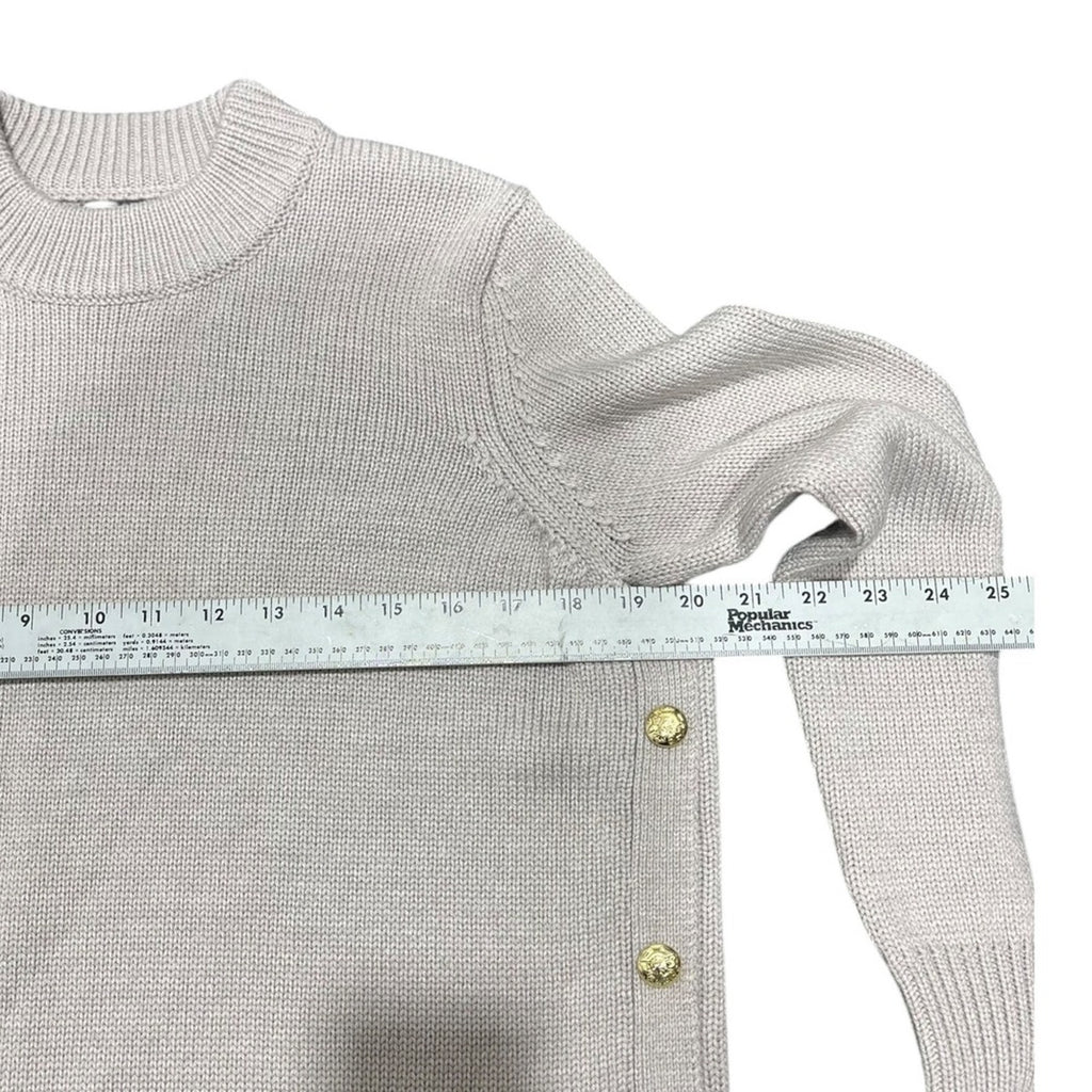 Tuckernuck Wheat Bexley Crew Sweater Wool Blend Gold Buttons Beige Gray SZ S