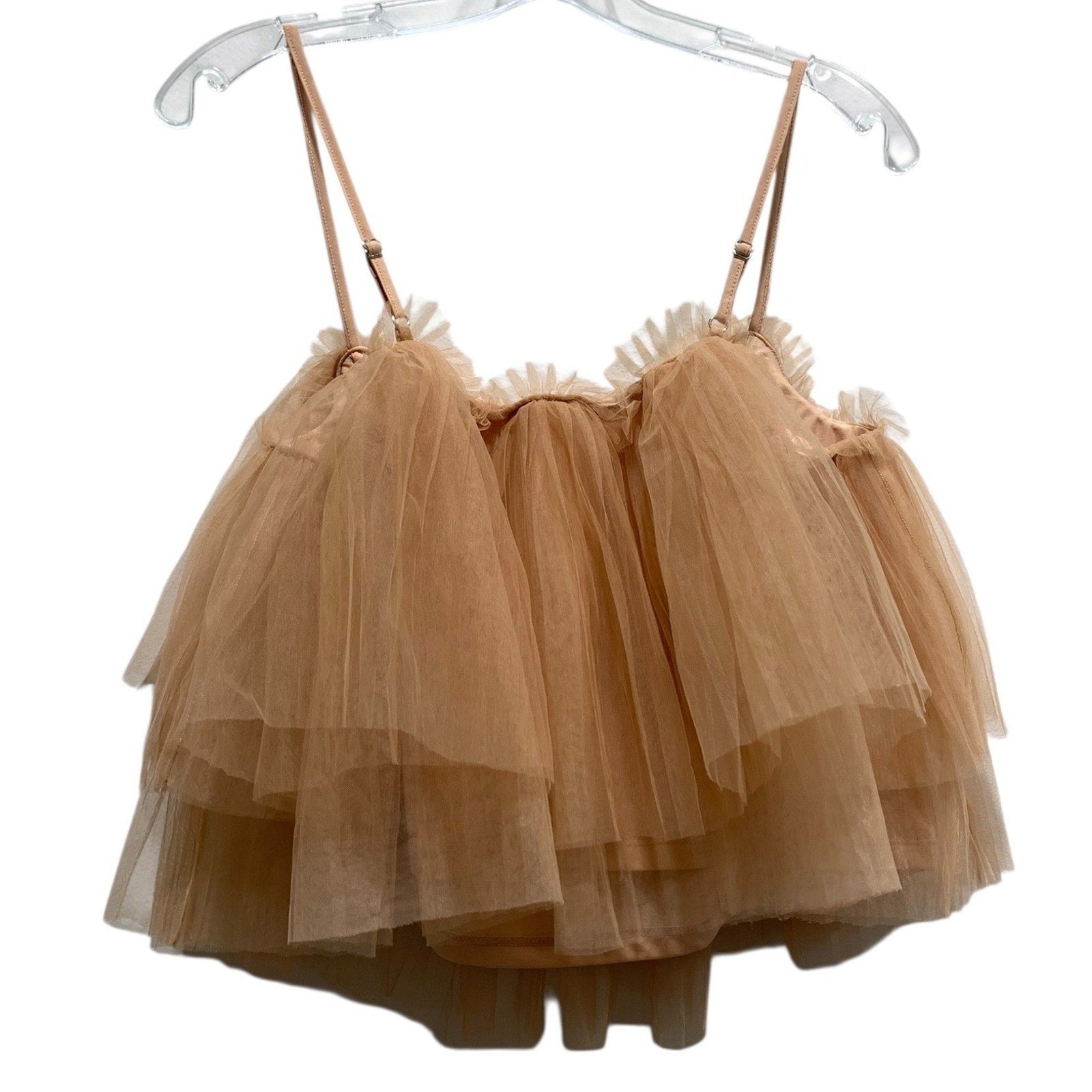 Anthropologie Tiered Tulle Camisole Top Peach Tan Mesh Layered Tank M OB1777380