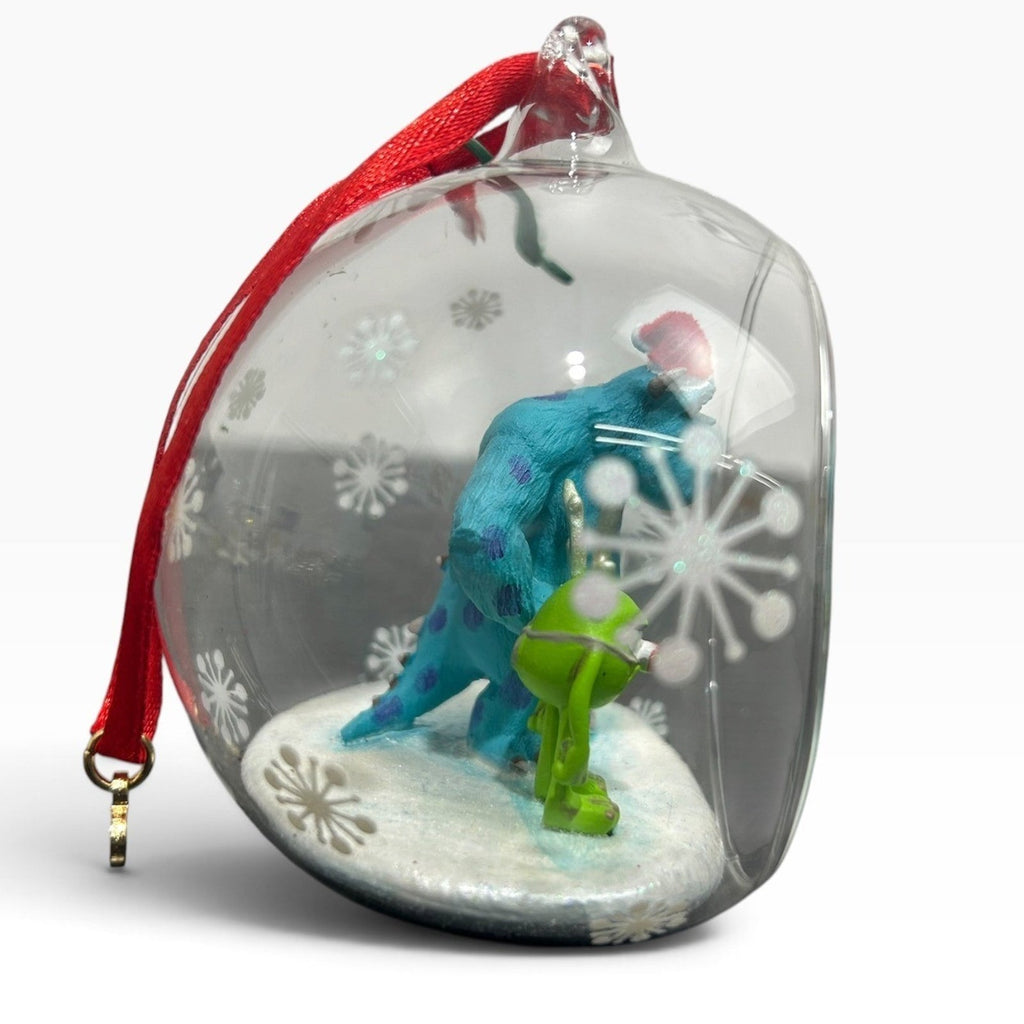 Disney Monsters Inc Sulley Mike Wazowski Glass Globe Christmas Ornament 3 inch