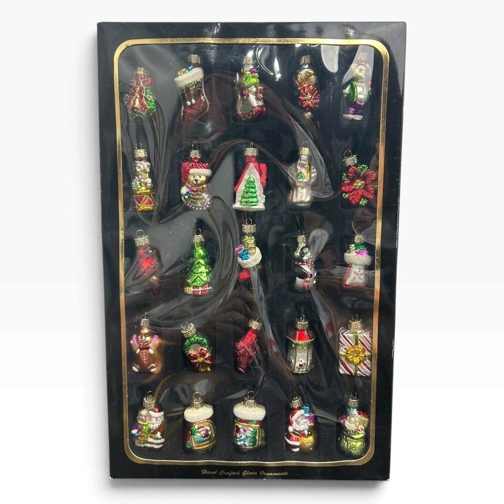 Unique Treasures 25pc Miniature Blown Glass Christmas Ornament Set Santa Xmas