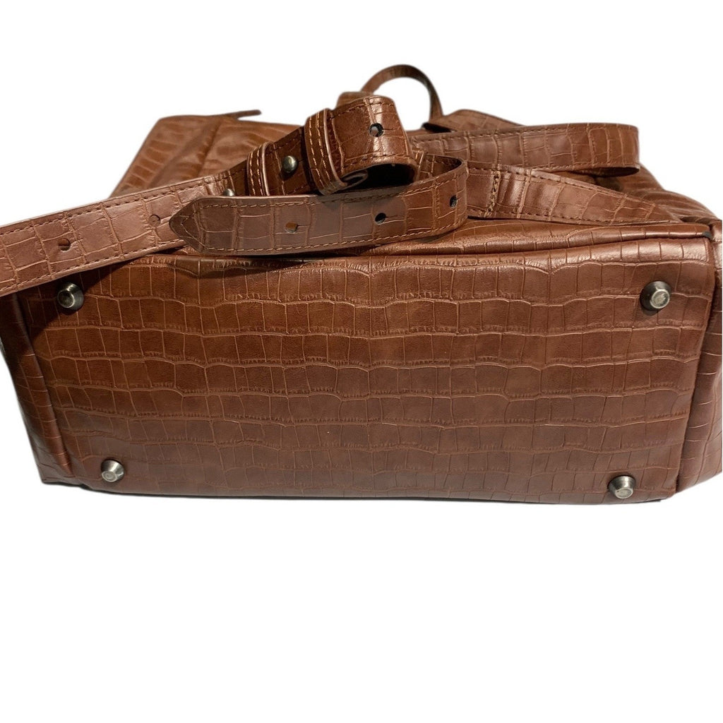 Freshly Picked Brown Croc Embossed Vegan Leather Classic Diaper Bag Backpack