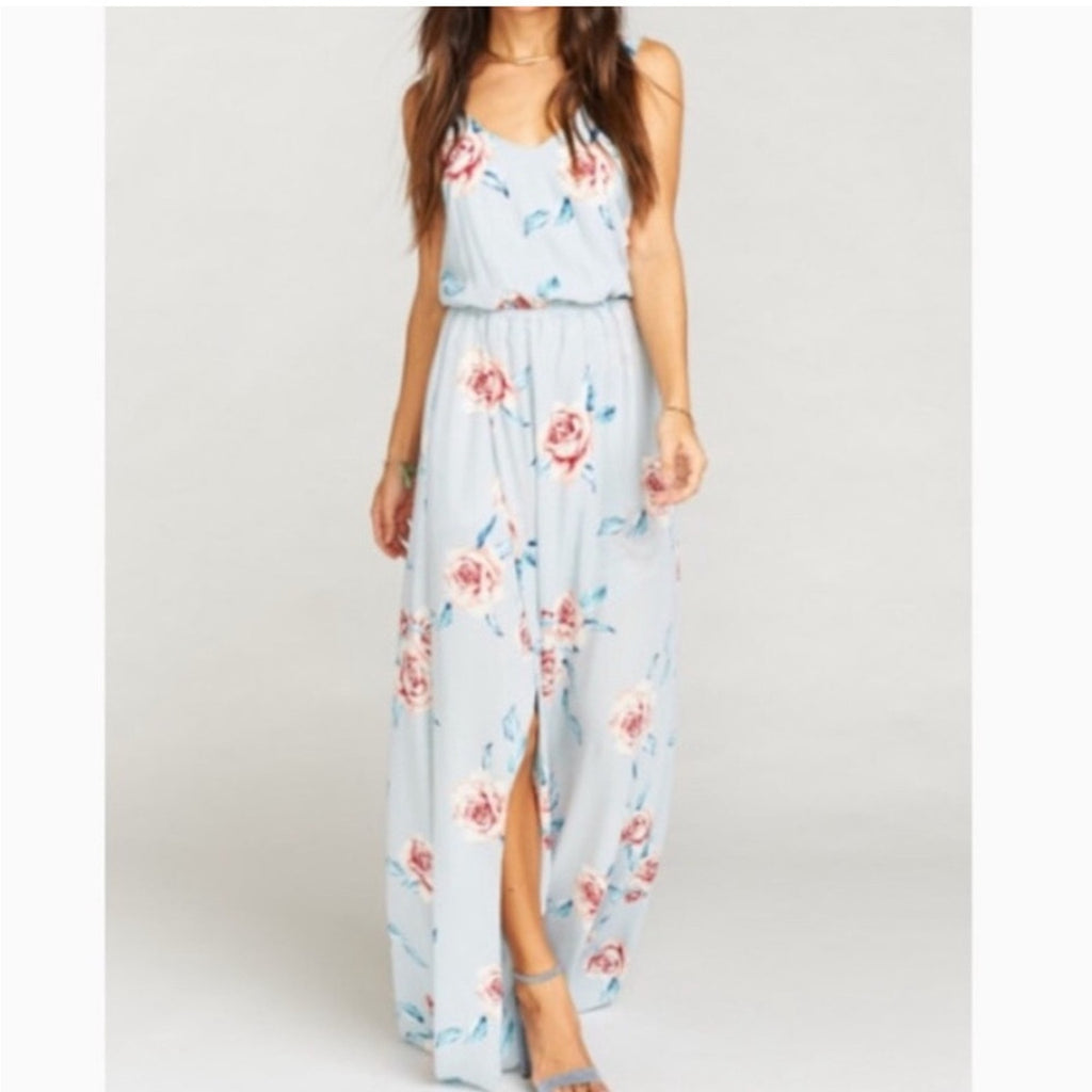 Show Me Your Mumu Blue Floral Kendall Maxi Dress size Small
