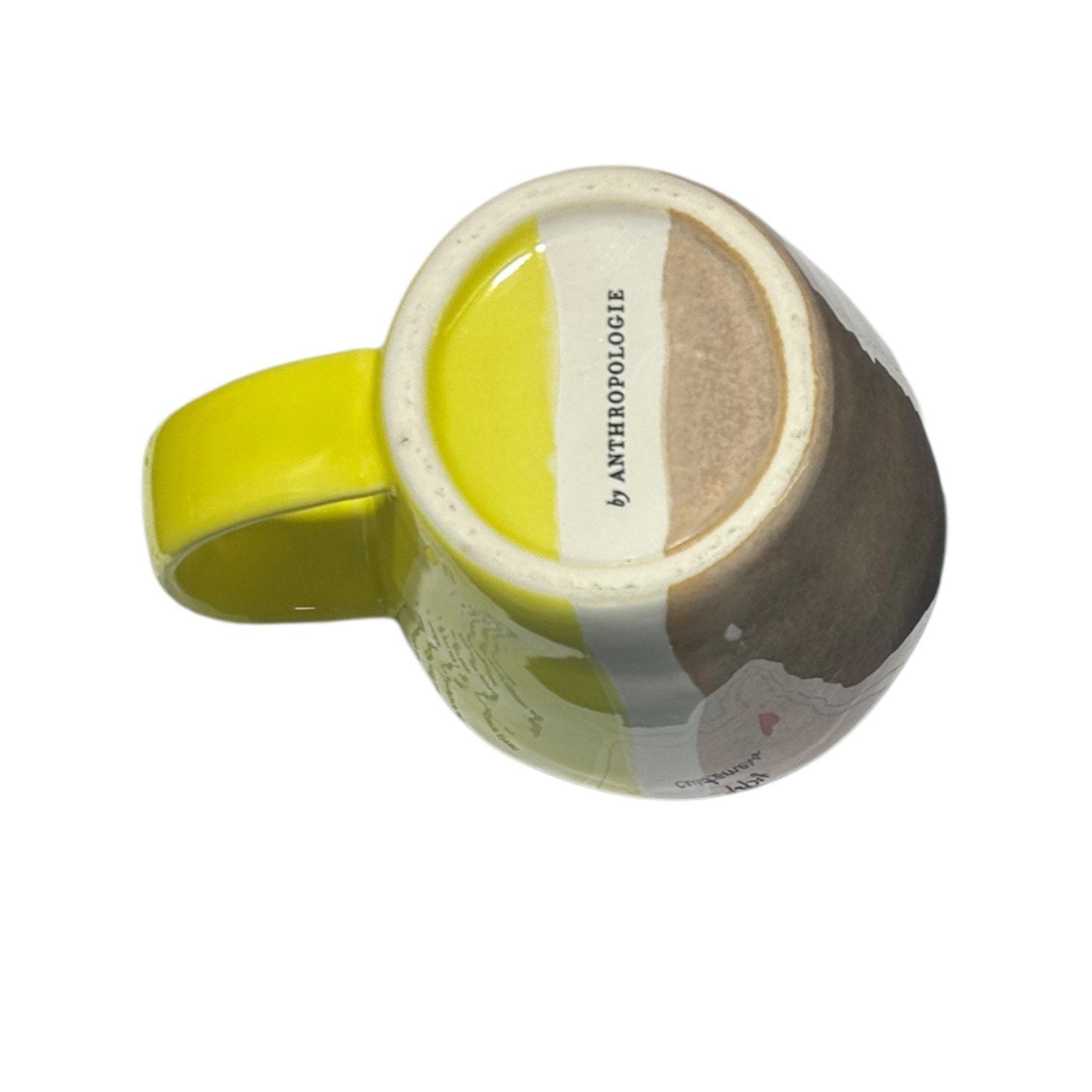 Anthropologie Yellow White Sand Striped Organic Stoneware Coffee Mug 2738