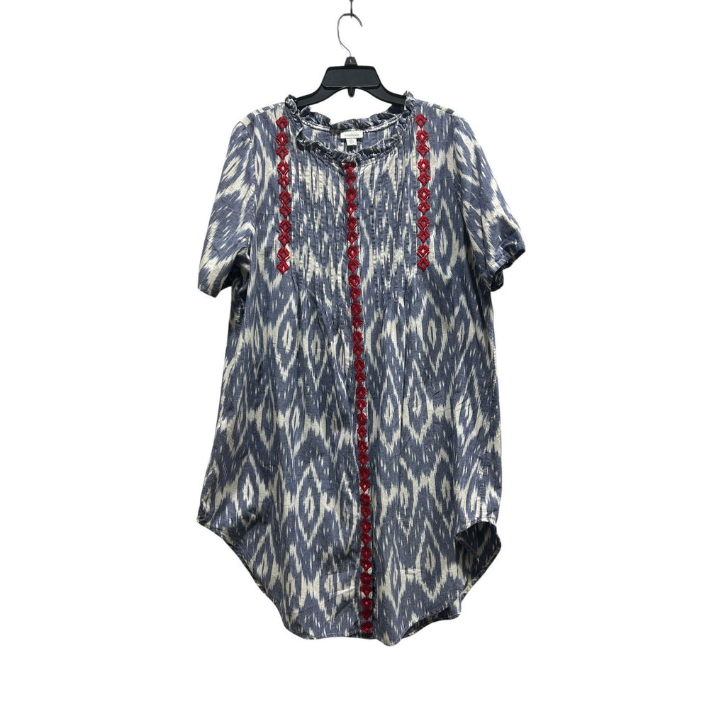 Sundance Isabel Ikat Shirt Dress Size XXL Blue 100% Cotton boho coastal summer