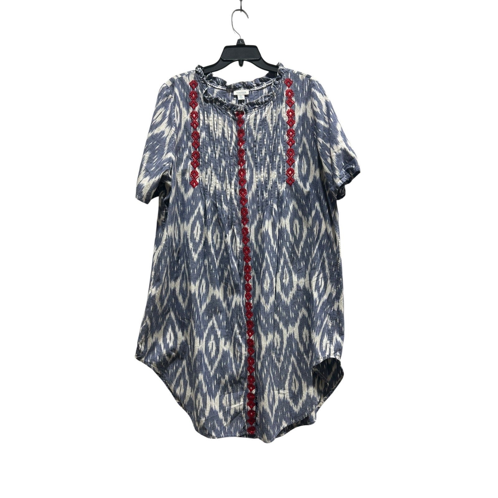 Sundance Isabel Ikat Shirt Dress Size XXL Blue 100% Cotton boho coastal summer