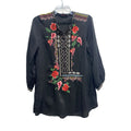 Johnny Was Embroidered Floral Top SZ Small Black Blouse Boho Summer Tunic