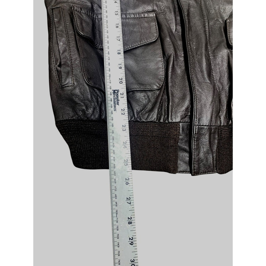 Vtg Sportys Pilot Shop A-2 Leather Bomber Brown Goatskin Flight Jacket 42-L
