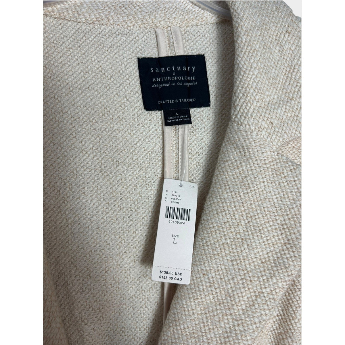 Sanctuary x Anthropologie Cream Textured Single Button Blazer Jacket Size L