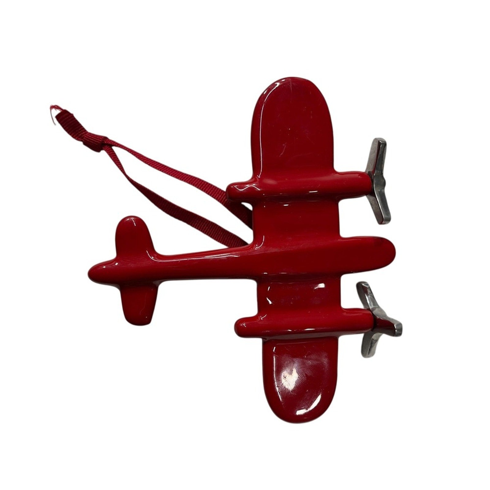Red Biplane Ornament Metal Propellers Hanging Loop For Christmas Tree Decor